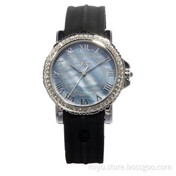 Promotional Silicone Analog Watch, MOP Dial, CZ Stones Case, Customized Logos are Welcome